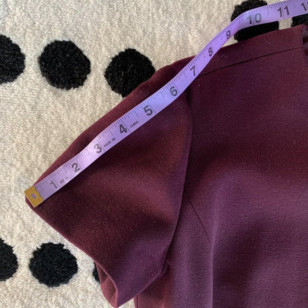 Vintage 60s Burgundy Black Faux Fur Trim 2 Pc Belted Dress Cropped Blazer Set - Picture 16 of 16